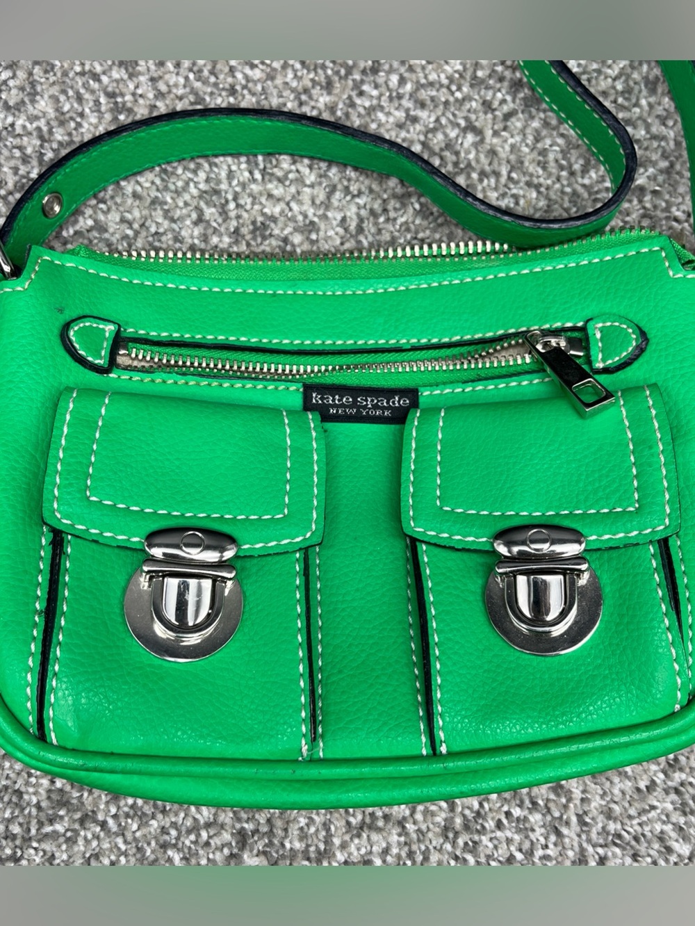 kate spade Green Leather Double-Pocket Crossbody with Silver Hardware